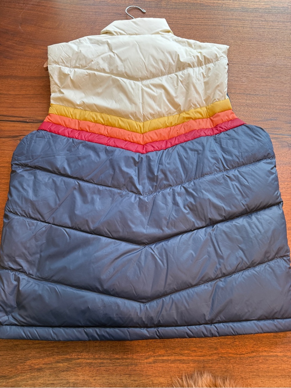 Marine Layer Cream Puffer Vest with Navy Lined Collar and Rainbow Trim - Picture 2 of 6